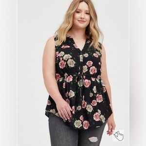 Torrid Emma challis tunic top black pink floral size 1